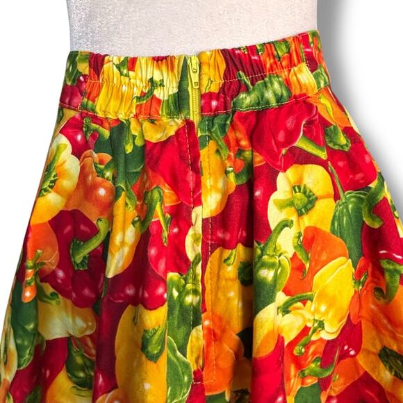 Retrolicious Bell Pepper Print Skater Mini Skirt Colorful Veggie Cotton Medium - Picture 5 of 9